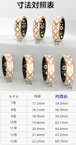 JUSUTEK 2025 人気 スマートリング 琺瑯細工 綺麗ステンレス鋼指輪レディース,活動追跡リング フィットネススマートリングファッション、センサ機能数値安定，リモコン撮影，24+運動モード，Bluetooth5.0，万歩計，IP68防水，水泳可能，カロリー，長時間使用可能，男女兼用，iphone&コンパチブル対応,贈り物,日本語説明書付き (金, 11号（内周長：64.6mm）)