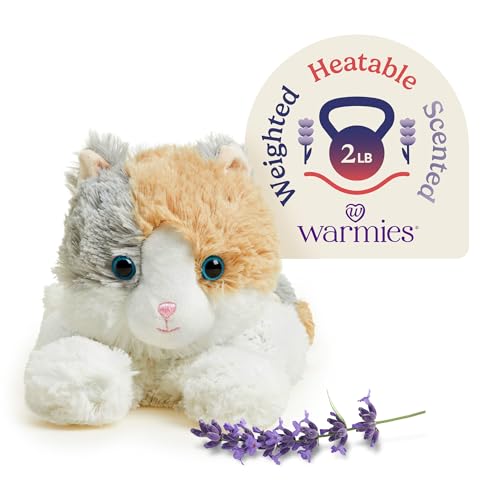 Image of warmies Junior Microwavable & Weighted Stuffed Animals, Calico Cat - Heated Stuffed Animal Plushie for Warmth & Comfort - Cute Soft Plush Toys for Adults & Children (Boys, Girls, Babies & Toddlers)