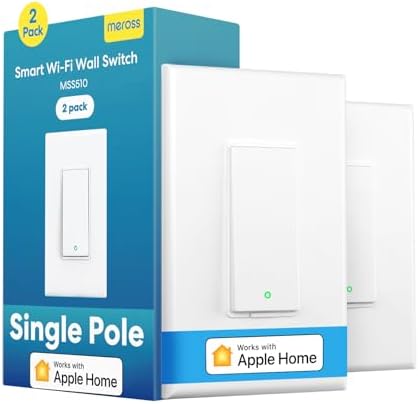 Meross Smart Light Switch Supports Apple Homekit, Siri, Alexa, Google Assistant & SmartThings, 2.4Ghz WiFi Light Switch, Neutral Wire Required, Single Pole, Remote Control Schedule, 2 Pack