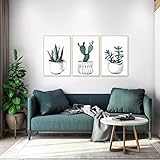ArtbyHannah 3 Pack 12x16 Inch Botanical Framed Canvas Wall Art Decor with Tropical Plant Prints...