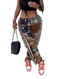 Yeshire Women's Hippie Tassel Pattern Printing Elastic Pants Folk Style Pants Party Music Festival Wear X-Large Bear