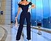 KnoInt Navy Blue Sexy Off Shoulder Jumpsuits for Women Elegant Plus Size Short Sleeve Party Clubwear Outfit Dressy High Waist Pants Long Wide Leg Back Zipper,Large