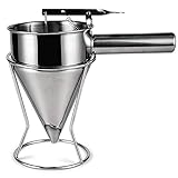 Mornenjoy Stainless Steel Pancake Batter Dispenser with Stand, Make Takoyaki Balls Cupcake Baking Cake Cupcake Batter Mixer Funnel Cake Mix Kitchen Tool (Stainless Steel)