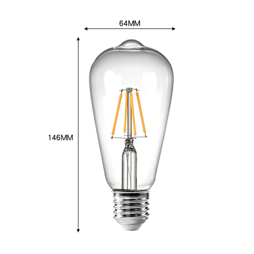 Bombilla LED ST64 de Estilo Vintage con Casquillo E26 Edison, Bombilla Edison, Bombillas LED Regulables de Estilo Antiguo, 2700K, Cristal Transparente, ángulo de Haz de 3