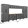 TCE Heavy Duty 12 Piece Garage Storage System: Metal Organization Workbench and 4-Drawers Rolling Cabinet, Black/Grey
