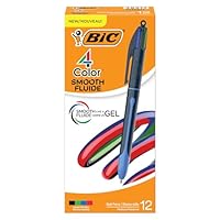 BIC 4 Color Smooth Retractable Ballpoint Pen with Gel-Like Ink and Easy Color Switching, 12-Count in Assorted Ink