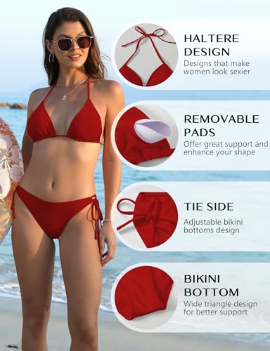 Image of Bikini Sets for Women Halter Triangle Two Piece Bathing Suit with Adjustable Straps and Tie Side Bottom