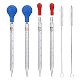 4 Stück Pipette 10ml, Pipetten Kinder Pimpette Tropfpipette mit 2 Bürsten, 2 Blau Gummi Saugbälle & 2 Rot Kopf für Labor Schule Lebensmittel Forschung Medizin Flüssigkeiten Messung