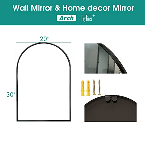 Tinytimes 20"X30" Arched Wall Mirror, Vanity Mirror, With Metal Frame, For Bathroom, Bedroom, Entryway, Modern & Contemporary Arch Top Wall Mirror - Black #TOP1