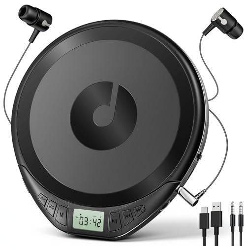Portable CD Player with Headphones KOVCDVI CD Player Portable for Car with Anti-Skip & Shockproof,CD Discman with LCD Display,AUX Cable and Earphone for Sport Home Outdoor