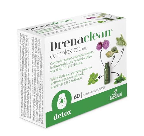 Nature Essential - Drenaclean 720 mg - 60 Cápsulas - Cardo Mariano, Vitaminas B2, B1 y Biotina -...