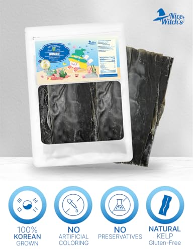 NICE WITCH'S Korean wild Kombu 100% Pure Dried Seaweed Traditional Hand Harvested Dried Kelp 4oz - Seaweed Kelp, DASHI, 1 Pack, / Product of Korea 다시마