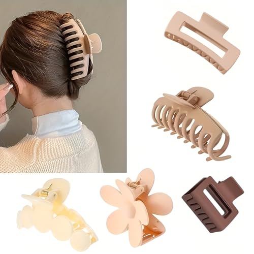 Image of Bakefy-6 Pcs Elegant Frosted Hair Claw Set - Korean Style Floral & Geometric Shapes, Medium Size, Large Capacity Shark Clips,clutchers for hair,claw clips,hair clutcher for women