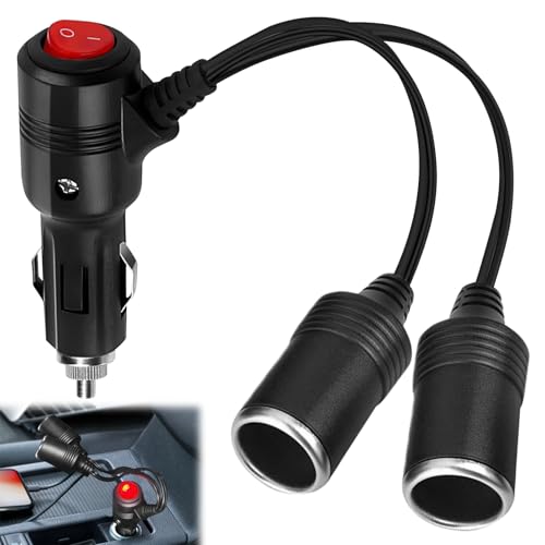 1 à 2 Rallonge Allume-Cigares, Double Allume Cigare Prise avec Interrupteur, 18AWG Y Splitter Allume Cigare Double avec Fusible 15A, 12V/24V Adaptateur...