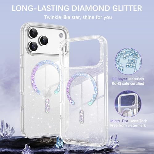 BENTOBEN Magnetic for iPhone 17 Pro Max Case, Clear Crystal Glitter Bling 17 Pro Max Phone Case [Compatible with MagSafe], Shockproof Sparkly Cute Women Girl Cover for iPhone 17 Pro Max, Clear Glitter - image 8