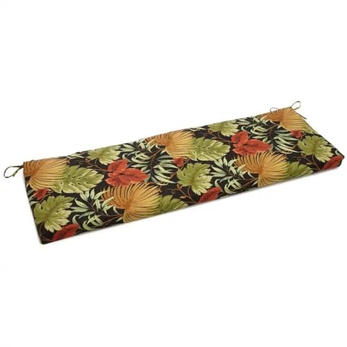 TRP All-Weather 57-Inch Outdoor Cushions for Patio Furniture with Hook & Loop Fasteners | Rectangle Reversible UV & Water Resistant Black & Green Floral Pattern Removable Zipper Cover