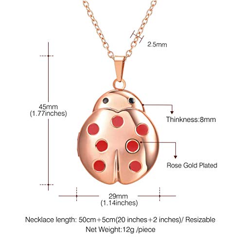 U7 Cute Flying Ladybug Pendant Red Enamel Rose Gold Plated Unique Animal Shape Photo Locket Pendant Necklace #TOP3