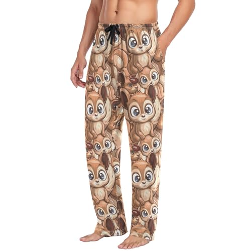 Mens Pajama Pants Big Eyed Squirrels Lounge Pants with Pockets,Elastic Waist Sleep Bottoms-S4