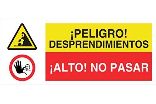 Cofan - Plimpo Señal Poliestireno 1,5Mm 507X210 Combinada Peligro/Prohibición En Oferta Cofan Cap20Pl507210 - Señal De Seguridad&Quot;¡Peligro! Desprendimientos / ¡Alto! No Pasar&Quot;