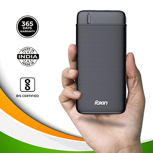 Image of Foxin FPB 147 Poly 10000mAh Power Bank | 12W Fast Charging | Dual USB Output (2.4A) | Type-C & Micro USB Input | LED Indicators | Made in India | Compatible with Smartphones, TWS, Smartwatch & More