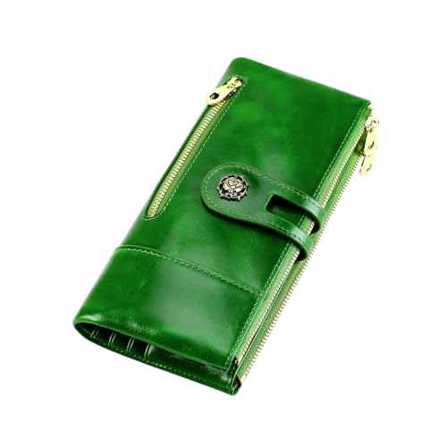 Image of Women's RFID Blocking Wallet Soft Leather Clutch Money Ladies Purse Slim Card Holder Organizer Zip Pocket (3013-Green)