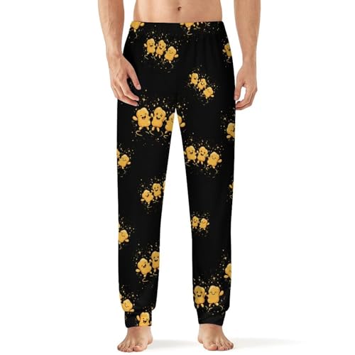 Chicken Nuggets Happy Dance Pajamas for Men Lightweight Pjs Sleepwear Soft Sleep Lounge Pant with Elastic Waistband