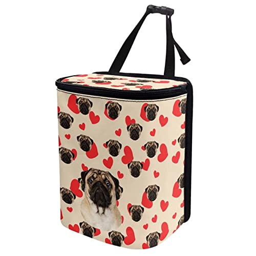 Image of Talayituse Pug Dog Pattern Car Trash Can, Portable Auto Garbage Bin Multifunctional Vehicle Interior Accessories with Adjustable Straps Universal Fit Truck SUV Sedan