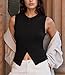Women Y2k Button Down Tank Tops Knitted Solid Color Sleeveless Vest Top Slim Fit Crop Going Out Tops Streetwear (Black, S)