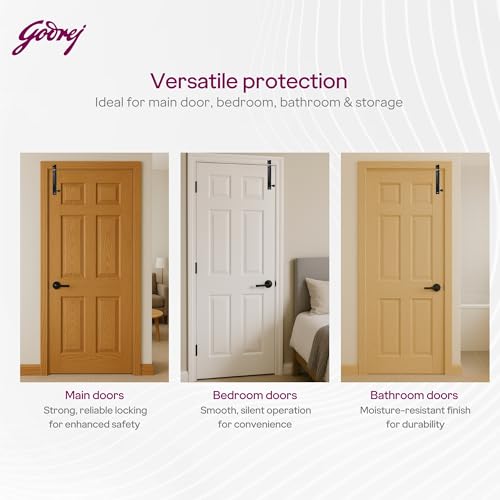 Image of Godrej Door Fittings | 6 inch Tower Bolt | Premium Matte Black Finish | Kundi for Better Grip & Easy Operation-Chitkani /Chitkini for Main Door, Bedroom, Bathroom, Wardrobe| Pack of 4|1 Year Warranty