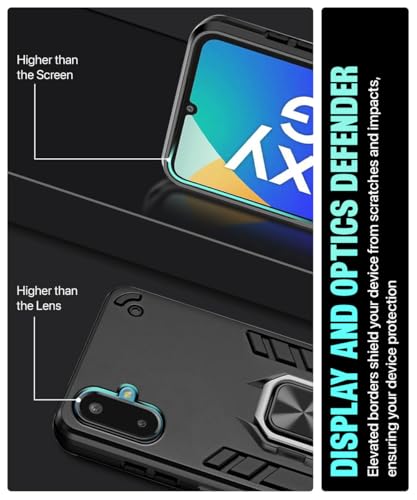 Image of WOW IMAGINE Shock Proof Back Case Mobile Cover for Samsung Galaxy M06 5G | Galaxy F06 5G | Back Cover Case (Tough Armor | Hybrid PC + TPU | Ring Holder & in-Built Kickstand | Black)