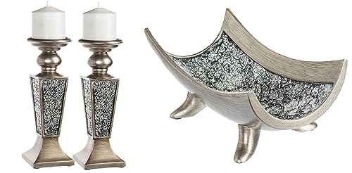 Creative Scents Schonwerk Silver Centerpiece Bowl with Matching Pillar Candle