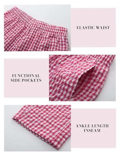 Image of PEHMEA Cotton Gingham Boxer Pants for Women Casual Plaid Harem Trousers Y2K Beach Lounge Bottoms with Pockets