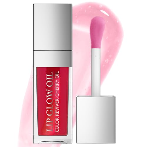 Hydrating Lip Glow Oil - Moisturizing Tinted Lip Gloss Plumping Nourishing Non-sticky Long Lasting Lip Stain with Cherry Oil 0.27 fl.oz (Cherry)