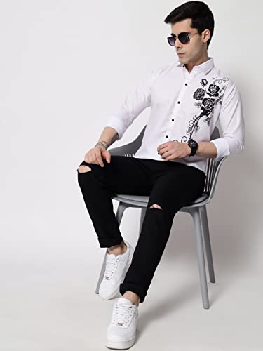 Image of Zombom Men's Regular Fit Cotton Blend Printed Spread Collar Full Sleeve Casual Shirt