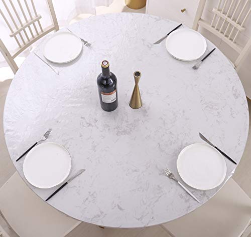 Clear Round Vinyl Fitted Tablecloth Waterproof Oilcloth Heavy Duty Elasticized Table Cover Elastic Edge Design Plastic Tablecloth Protector For Round Table #TOP3