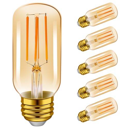 Emotionlite LED Light Bulbs, E26 Dimmable Vintage Edison Tubular Bulb, 40W Equivalent, Amber Yellowish, 4W, 2200K, 300LM, Medium Base, 6 Pack