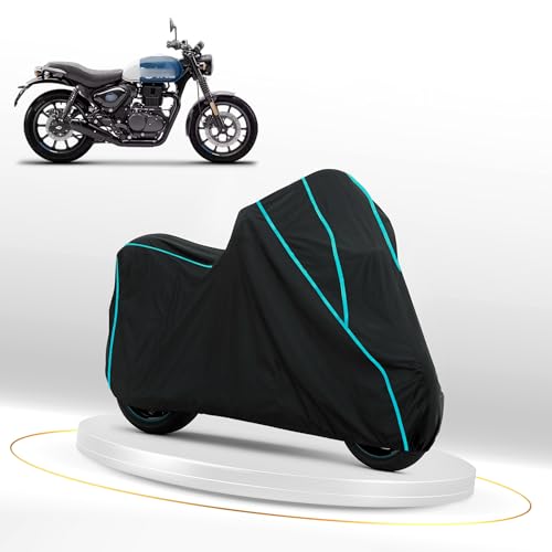 Image of Waterproof Bike Cover for RE Hunter 350 | Dustproof, UV Heat Resistant & Windproof with Full Bottom Elastic, Heavy Duty Polyester Fabric, Triple Stitched - Black