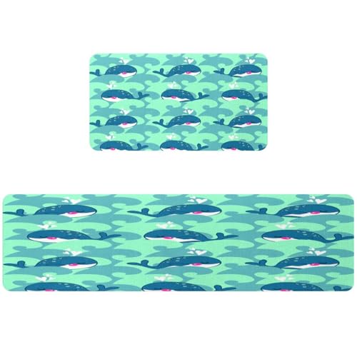 Tapis de cuisine antidérapants motif baleines pour sécuriser et égayer les sols glissants