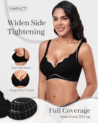 Image of Vinfact Plunge Jelly Bras for Women No Underwire Wireless Lift Full Coverage T Shirt Everyday Sleep Bra
