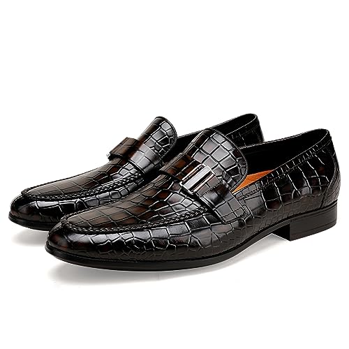 Image of Classic Leather Dress Shoes for Men, Premium Alligator Printed Bussiness Dress Slip on Loafer for Mens