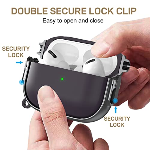 Image of Maxjoy for AirPods Pro 2nd /1st Generation Case with Lock, Cute AirPods Pro 2 Case Lock Protective Hard AirPod Pro Cover for Women Men with Keychain for Airpod Pro (2023 /2022 /2019), Purple /Grey