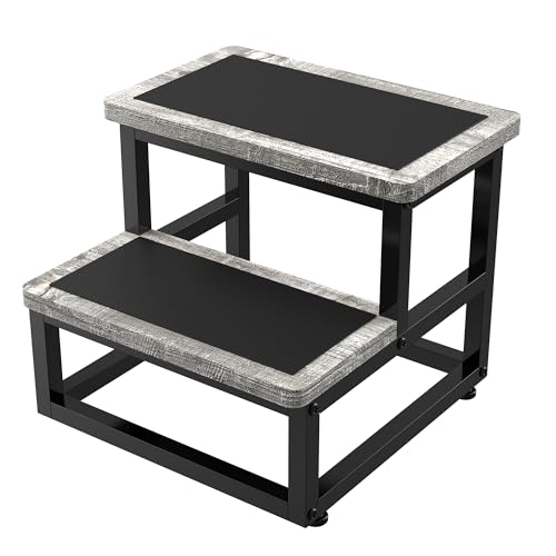 Step Stools for Adults Kids, Heavy Duty Sturdy Foot Stool with Non-Slip Mat, Metal Frame Hold Up to 500 Lbs Capacity for Kitchen Bathroom Bedroon, Dark Grey