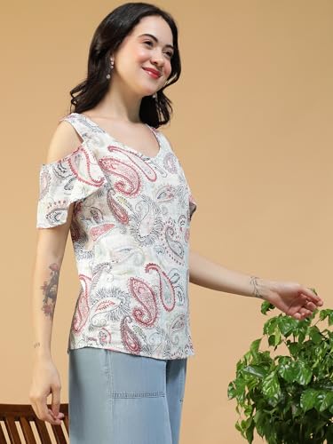 Image of oxolloxo Women Solid V-Neck Short Sleeve Cold Shoulder Yarn-Dyed Dobby Top