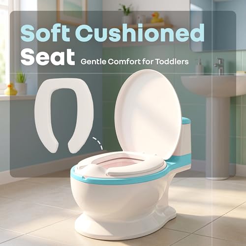 Image of R for Rabbit Little GrownUp Tunes Baby Potty Training Seat with Music, Soft Cushion & Ergonomic Backrest Tissue Storage for Kids | Toilet Seat Weight Up to 50 kg, 1 to 7 Years (Blue White)