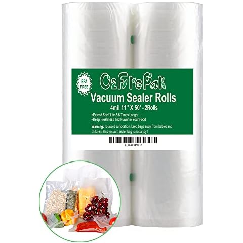 O2frepak 2Pack 11"x50' Rolls 4mil Vacuum Sealer Bags Rolls with BPA Free,Heavy Duty Vacuum Sealer Storage Bags Rolls,Cut to Size Roll,Great for Sous Vide (Total 100 feet) Cover