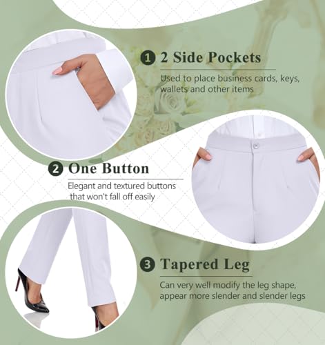 Women's Suits for Work Professional, 2 Piece Office Work Suit Set, Slim Fit One Button Blazer Jacket and Pants Set White XL by Tiefony - Image 2