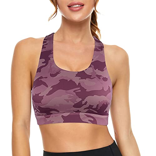 Image of Sports Bras for Women High Impact Support for Yoga Gym Running Workout Fitness Strappy Sports Bra with Padded Removable Cups, Purple Leopard, Large