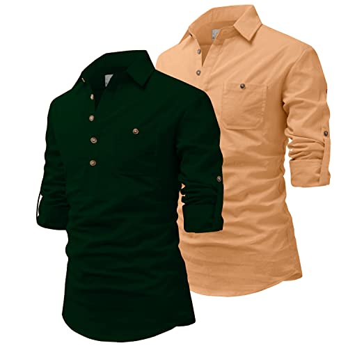 Image of Vida Loca Men Cotton Full Sleeve Casual Spread Collor Slim Fit Short Kurta for Men and Boys (Pack of 2)