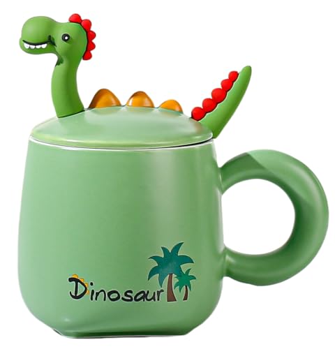 NQQNQQ Be-G Dinosaur Mug with Lid and Spoon, 400ML Ceramic Coffee Mug for Tea & Coffee, Cute Dinosaur Gift for Christmas, Holiday Teacup for Women. (Dino/Green) - image 1