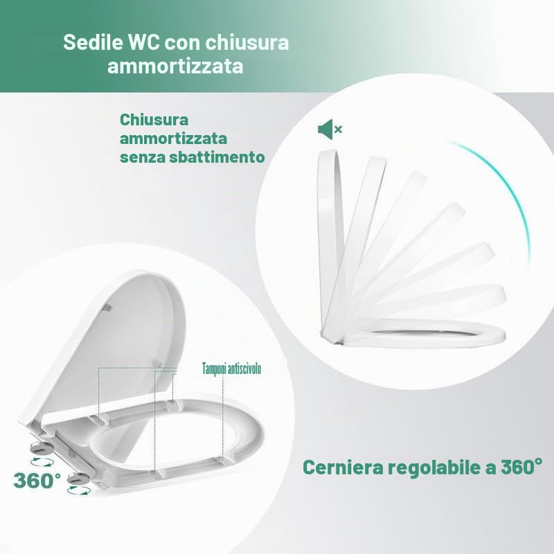 Tavoletta WC Universali Copriwater forma D, 37 * 47cm Sedile WC con Chiusura Ammortizzata Asse WC con Sgancio Rapido a un Pulsante, Bianco